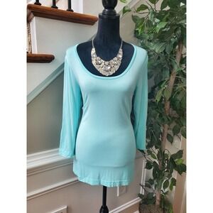 Eva & Claudi Women's Blue Viscose Round Neck Long Sleeve Pullover Blouse Size M